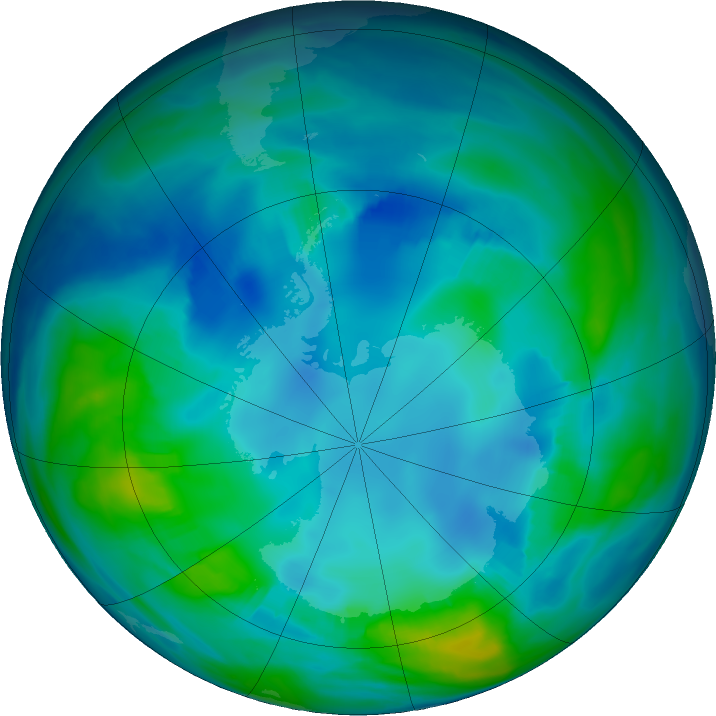 Antarctic ozone map for 08 May 2017